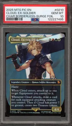 Magic MTG Cloud, EX-Soldier FF CHAR Borderless Surge Foil #0210 PSA 10 Gem Mint - Image 1