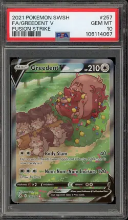 Pokemon Greedent V Fusion Strike Full Alt Art #257 PSA 10 Gem Mint - Image 1