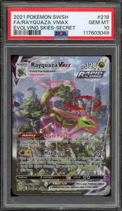 Pokemon Rayquaza VMAX Evolving Skies Secret Rare Full Alt Art #218 PSA 10 - Image 1