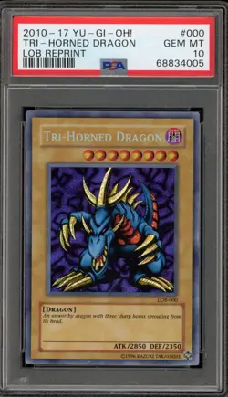 Yu-Gi-Oh! Tri-Horned Dragon Legend of Blue Eyes 2010-17 Reprint LOB-000 PSA 10 - Image 1