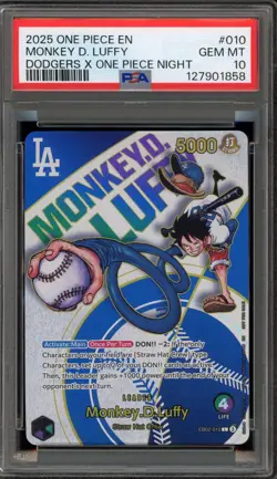 One Piece CCG Monkey.D.Luffy Dodgers X One Piece Night EB02-010 PSA 10 Gem Mint - Image 1