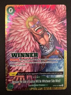 Donquixote Doflamingo Because the Side of Justice Event OP05-037 Winner - Image 1