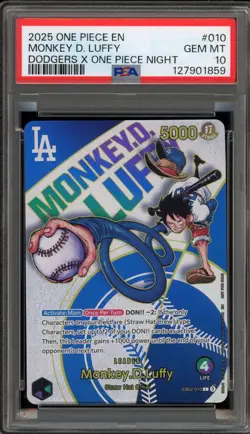 One Piece CCG Monkey.D.Luffy Dodgers X One Piece Night EB02-010 PSA 10 Gem Mint - Image 1