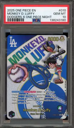 One Piece CCG Monkey.D.Luffy Dodgers X One Piece Night EB02-010 PSA 10 Gem Mint - Image 1