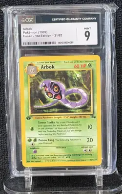 Pokemon TCG Arbok Fossil 1st Edition 31/62 Uncommon CGC 9 Wizards Stage 1 1999 - Image 1