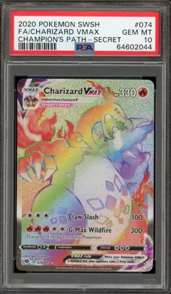 Pokemon Charizard VMAX Champion's Path Secret Rare Full Art #074 PSA 10 Gem Mint - Image 1