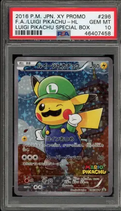 Pokemon Luigi Pikachu Special Bx. Japanese Full Art Promo 296/XY-P PSA 10 - Image 1