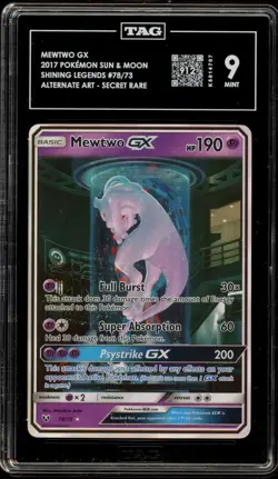 Pokemon Mewtwo GX Shining Legends Secret Rare #78 TAG 9 Mint - Image 1