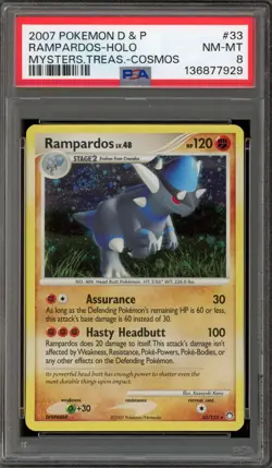 Pokemon Rampardos Mysterious Treasures Cosmos Holo Rare #33 PSA 8 - Image 1