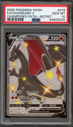 Pokemon Charizard V Champion's Path Secret Rare Full Art #079 PSA 10 Gem Mint - Image 1
