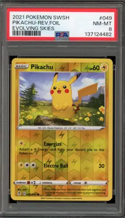 Pokemon Pikachu Evolving Skies Reverse Holo #049 PSA 8 - Image 1