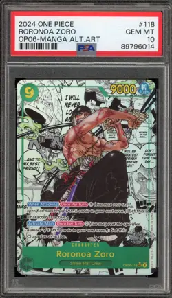 One Piece CCG Roronoa Zoro Manga Alternate Art OP06-118 PSA 10 Gem Mint - Image 1