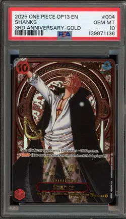 One Piece CCG Shanks 3rd Anniversary Gold OP09-004 PSA 10 Gem Mint - Image 1