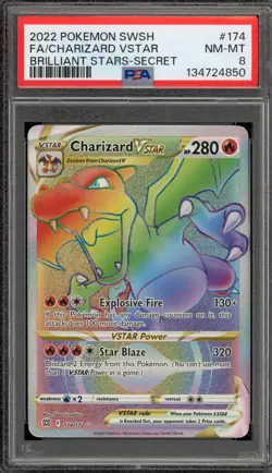 Pokemon Charizard VSTAR Brilliant Stars Secret Rare Full Art #174 PSA 8 - Image 1