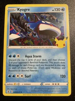 Kyogre 03/025 Celebrations Holo Rare NM Pokemon Card 2021 - Image 1