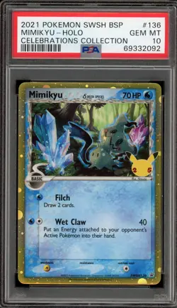 Pokemon Mimikyu Celebrations Coll. Black Star Holo Promo SWSH136 PSA 10 Gem Mint - Image 1