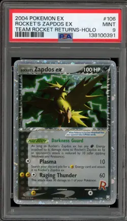 Pokemon Rocket's Zapdos ex EX Team Rocket Returns Holo Ultra Rare #106 PSA 9 - Image 1