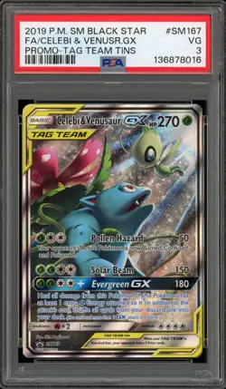 Pokemon Celebi & Venusaur GX Tag Team Tin Black Star Full Art Promo SM167 PSA 3 - Image 1