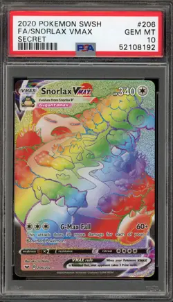 Pokemon Snorlax VMAX Sword & Shield Secret Rare Full Art #206 PSA 10 Gem Mint - Image 1
