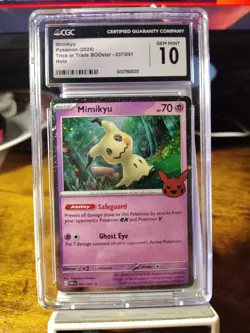 Graded 10 Mimikyu 2024 Trick Or Trade Reverse Holo Pikachu Pokemon Card 037 PAF - Image 1
