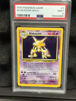 1999 Pokemon ALAKAZAM 1/102 Base Set Unlimited Holo Rare English PSA 9 Mint WOTC - Image 1