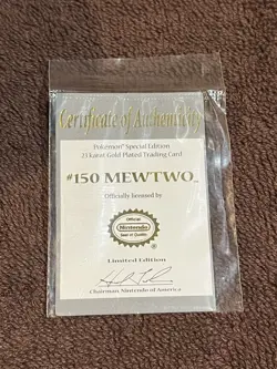 Pokemon #150 MEWTWO 23k Gold Plated Trading Card 1999 Burger King W CERT of AUTH - Image 2