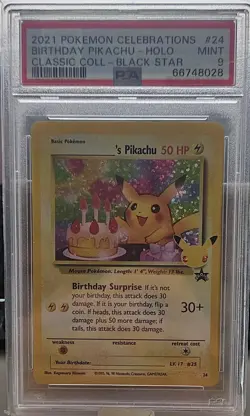 2021 POKEMON Celebrations #24 Birthday Pikachu Black Star PSA 9 - Image 1