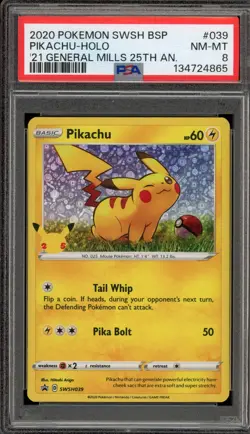 Pokemon Pikachu 2021 General Mills 25th Anniversary Holo Promo SWSH039 PSA 8 - Image 1