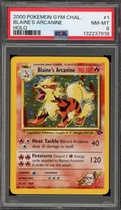 Pokemon Blaine's Arcanine Gym Challenge Unlimited Holo Rare #1 PSA 8 - Image 1