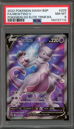 Pokemon Mewtwo V Pokemon Go ETB Full Art Promo SWSH229 PSA 8 - Image 1