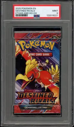 Pokemon Destined Rivals Ethan and Ho-Oh Authentic Sealed Booster Pack PSA 9 Mint - Image 1