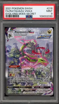Pokemon Rayquaza VMAX Evolving Skies Secret Rare Full Alt Art #218 PSA 9 Mint - Image 1