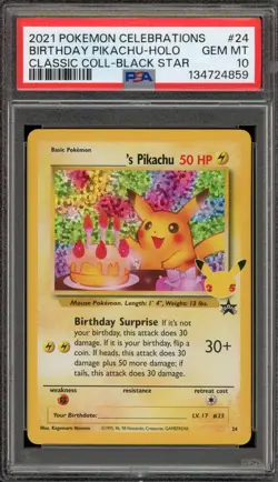 Pokemon Birthday Pikachu Celebrations Classic Coll. Holo Promo #24 PSA 10 - Image 1