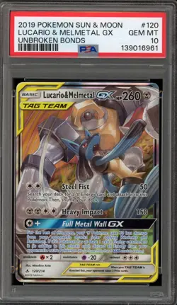 Pokemon Lucario & Melmetal GX Unbroken Bonds Holo Ultra Rare #120 PSA 10 - Image 1