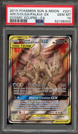 Pokemon Arceus & Dialga & Palkia GX Cosmic Eclipse Full Alt Art #221 PSA 10 - Image 1