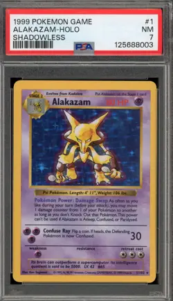 Pokemon Alakazam Base Set Shadowless Holo Rare #1 PSA 7 - Image 1