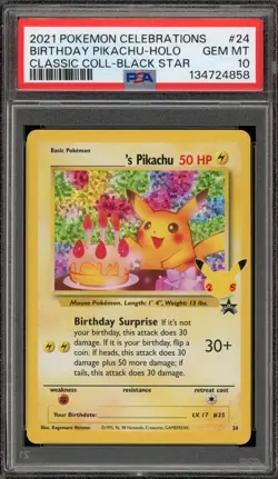 Pokemon Birthday Pikachu Celebrations Classic Coll. Holo Promo #24 PSA 10 - Image 1