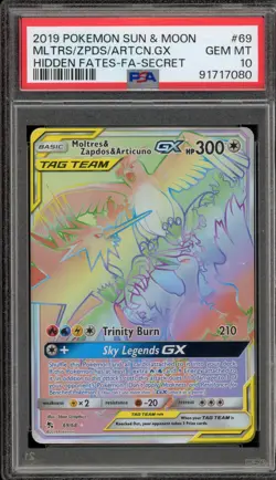 Pokemon Moltres & Zapdos & Articuno GX Hidden Fates Secret Rare #69 PSA 10 - Image 1