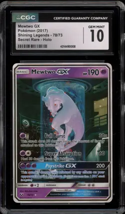 Pokemon Mewtwo GX Shining Legends Secret Rare #78 CGC 10 Gem Mint - Image 1