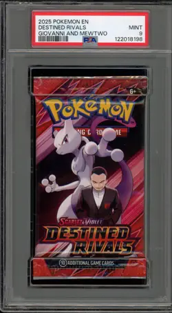 Pokemon Destined Rivals Giovanni and Mewtwo Authentic Sealed Booster Pack PSA 9 - Image 1
