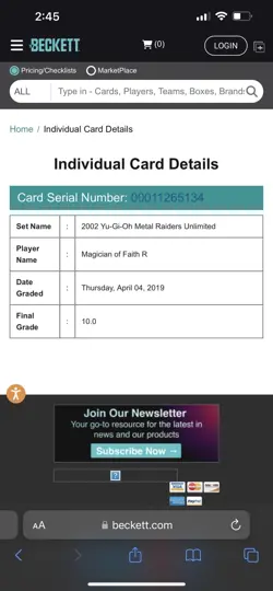 Magician of Faith MRD-036 BCCG Gem Mint 10 Rare Yugioh Metal Raiders 2002 - Image 3