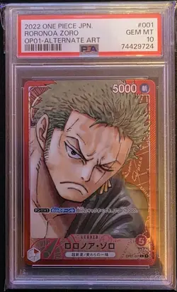 One Piece TCG OP01-001 Roronoa Zoro Leader Alternate Art JAPANESE PSA 10 - Image 1