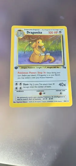 Pokemon TCG Dragonite Holo Rare 1st Edition Fossil Card 4/62 - Image 1