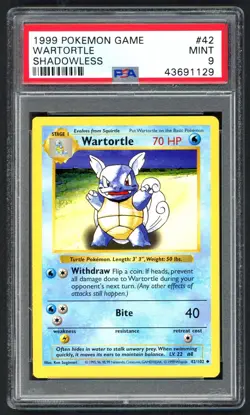Pokemon Cards - PSA 9 Shadowless Wartortle 42/102 - Base Set - MINT - PSA9 - Image 1