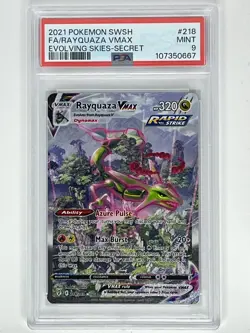 2021 Pokemon SWSH Evolving Skies Rayquaza VMAX Alternate Art 218/203 PSA 9 - Image 1