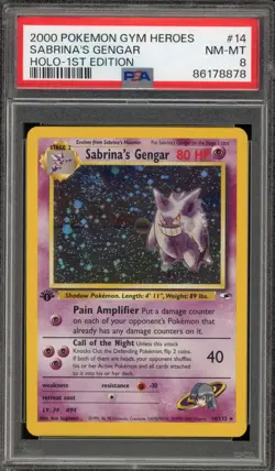 Pokemon Sabrina's Gengar Gym Heroes 1st Edition Holo Rare #14 PSA 8 - Image 1