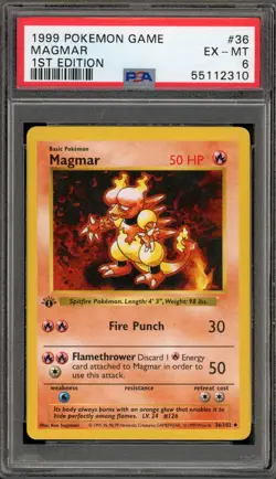 Pokemon Magmar Base Set Shadowless 1st Edition #36 PSA 6 - Image 1