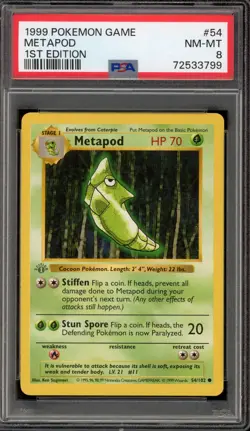 Pokemon Metapod Base Set Shadowless 1st Edition #54 PSA 8 - Image 1