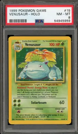 Pokemon Venusaur Base Set Unlimited Holo Rare #15 PSA 8 - Image 1