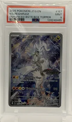 Pokemon N's Reshiram 167/159 Sv09 Illustration Rare Holo Box Topper PSA 9 2025 - Image 1